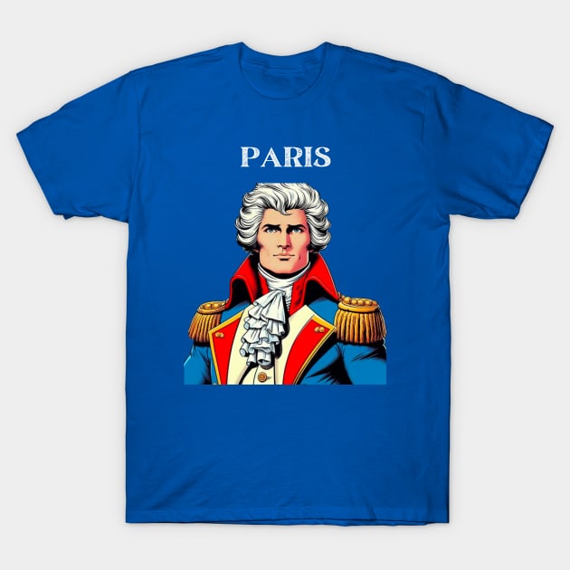 Paris France White Powdered Wig Man Comic Book Superhero T-Shirt by Woodpile